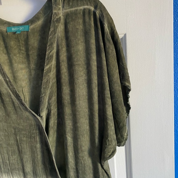 River + Sky Wide Leg Hand Dyed Drawstring Waist Romper Jumpsuit. Sage Green.Sz M - Picture 7 of 13